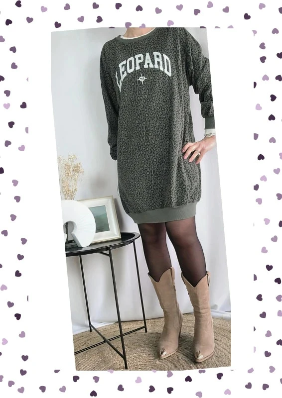 Robe-pull Léopard – Kaki – Fabrication italienne – Neuve
